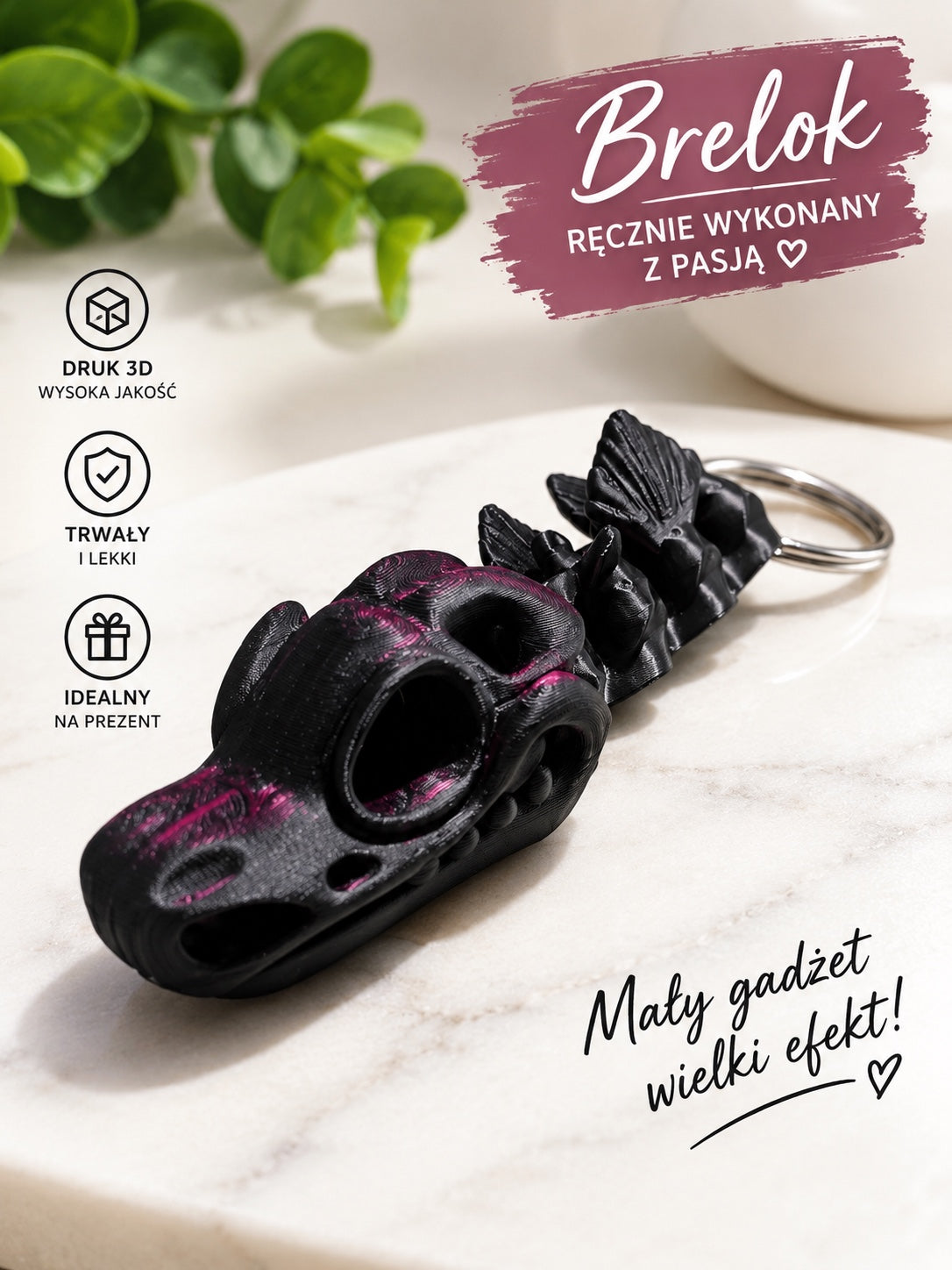 Smocza czaszka 3D – połyskujący brelok wielokolorowy